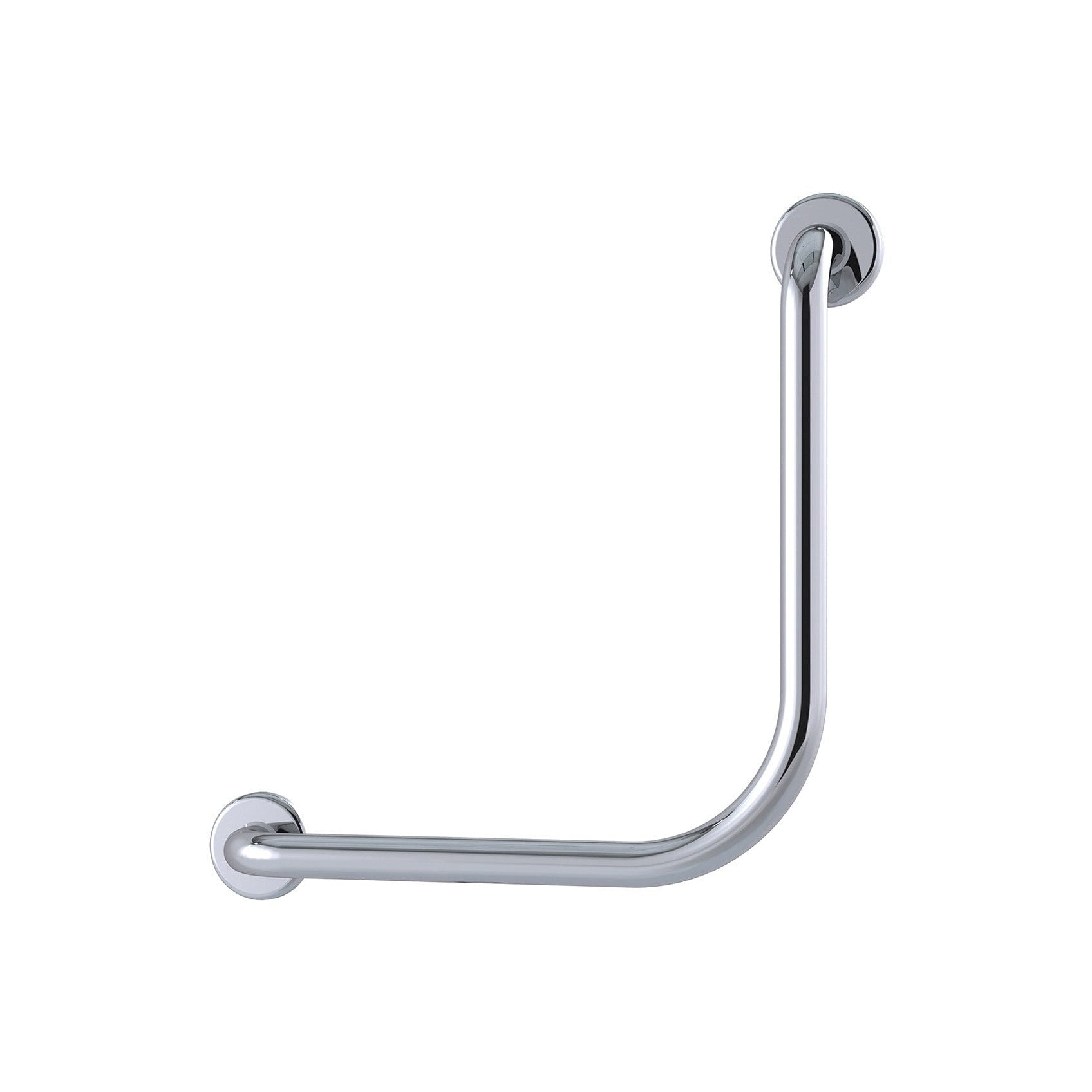 Raymor polished stainless steel 90 degree corner grab rail, L-shaped bathroom safety rail with round wall fixings