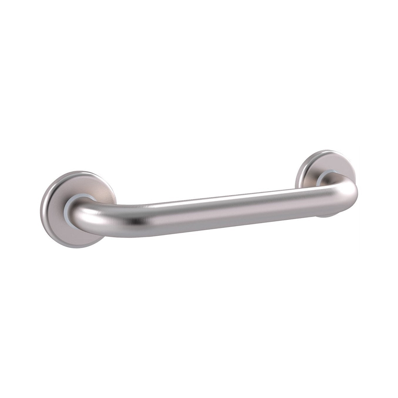 Raymor Care straight grab rail, brushed stainless steel, 300mm, with round wall flanges on white background