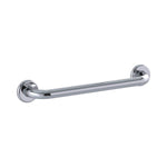 Raymor straight grab rail in polished stainless steel, 450mm, with round wall flanges on a white background