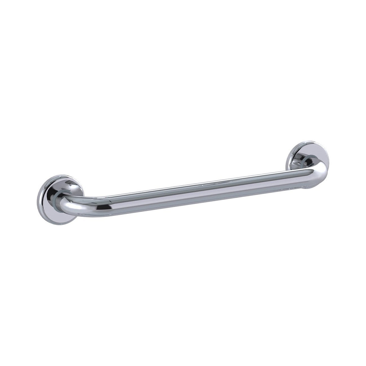 Raymor straight grab rail in polished stainless steel, 450mm, with round wall flanges on a white background