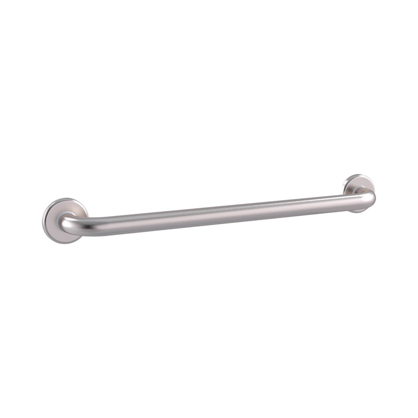Raymor straight grab rail, 600mm brushed stainless steel, with round wall mounts on white background