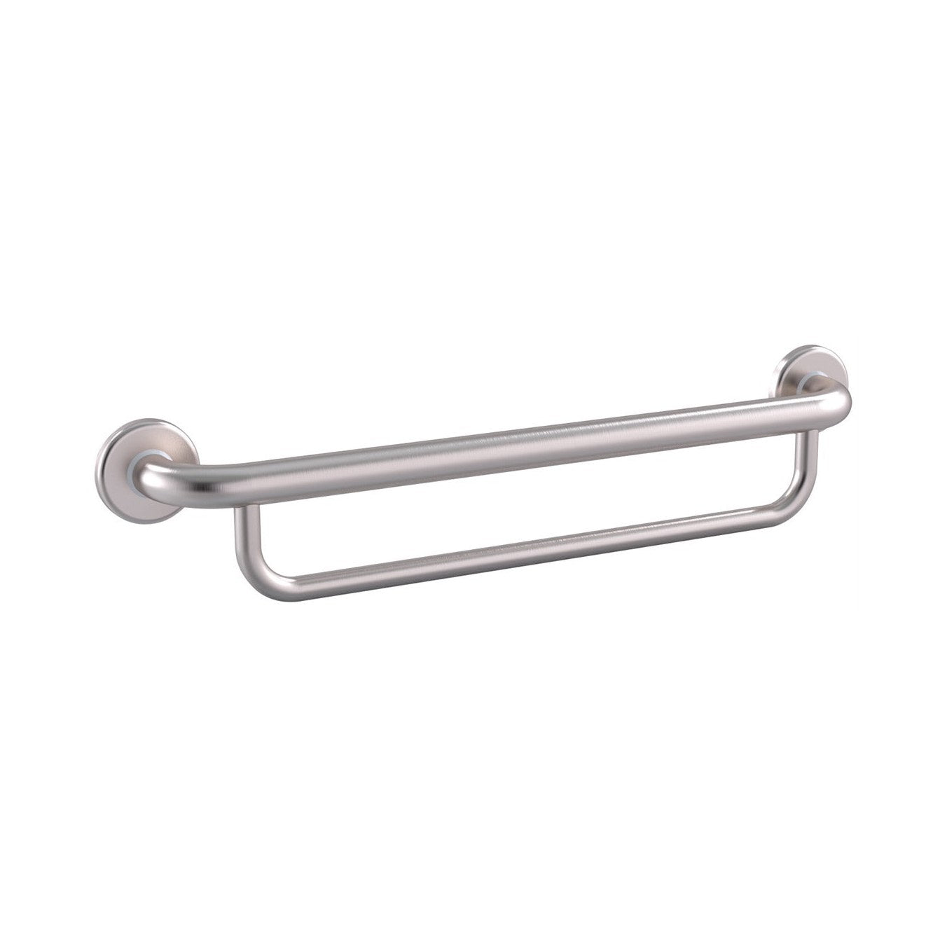 Raymor Care brushed stainless steel grab rail with towel rail, straight wall-mounted design, white background