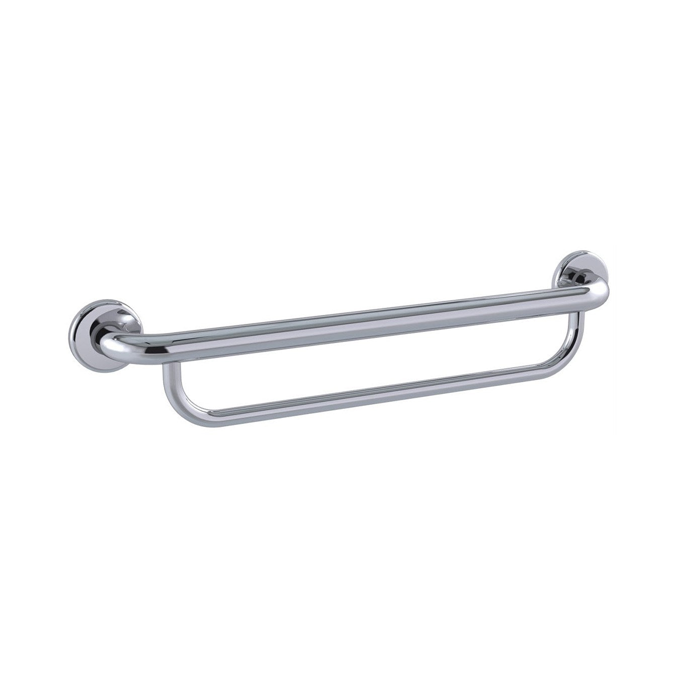 Raymor polished stainless steel grab rail with towel rail, straight wall-mounted design, front view
