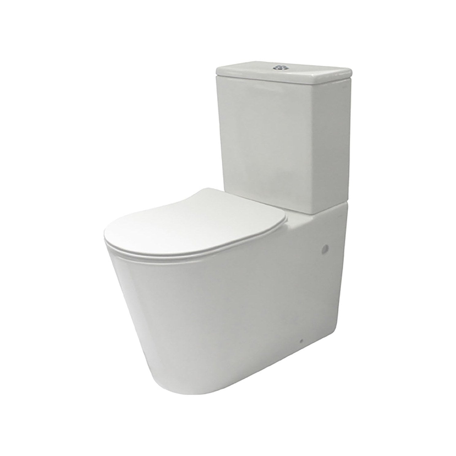 Raymor Edge II white back to wall toilet suite with slim seat, comfort height pan and cistern, angled front view