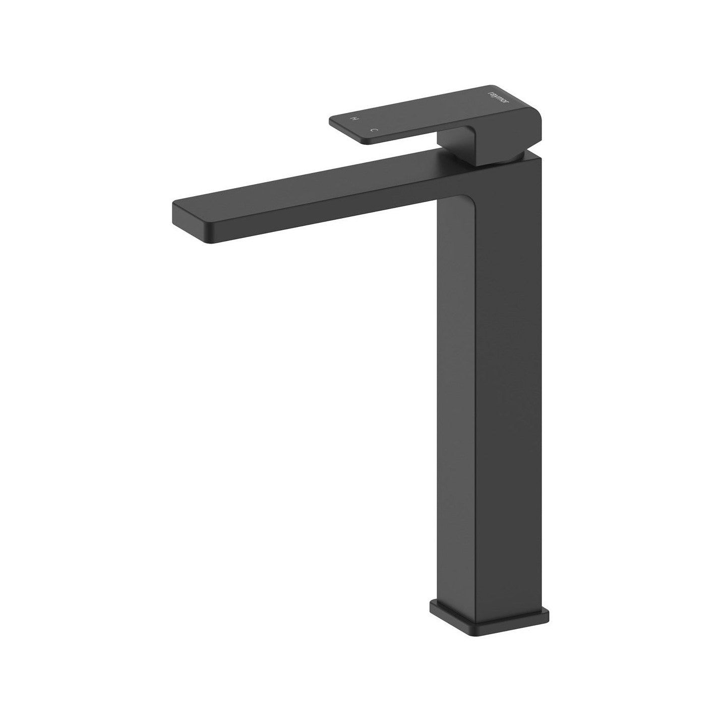 Raymor Edge II basin tower mixer in matte black, tall square bathroom tap with single lever handle