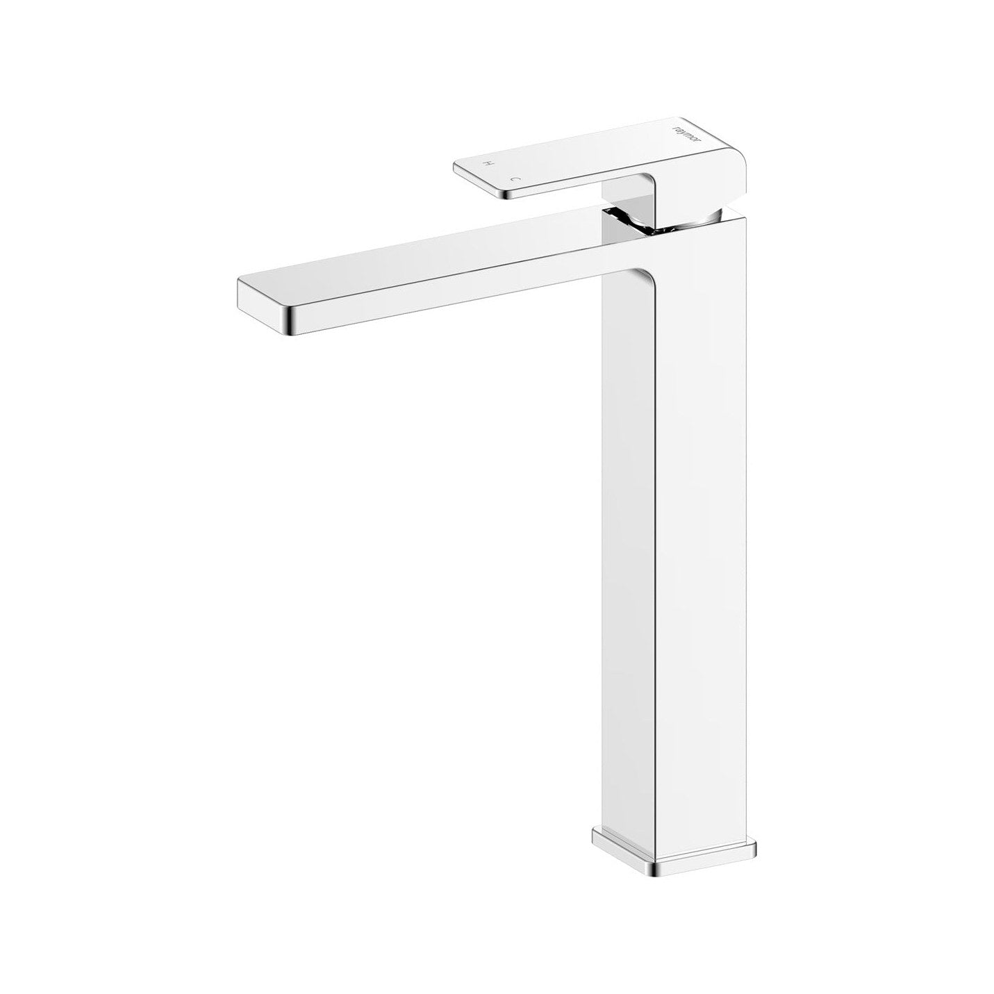 Raymor Edge II basin tower mixer in chrome, tall square basin tap with paddle handle