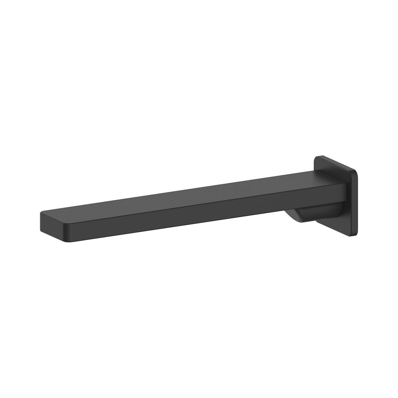 Raymor Edge II black wall-mounted bath or basin spout with square profile, side view