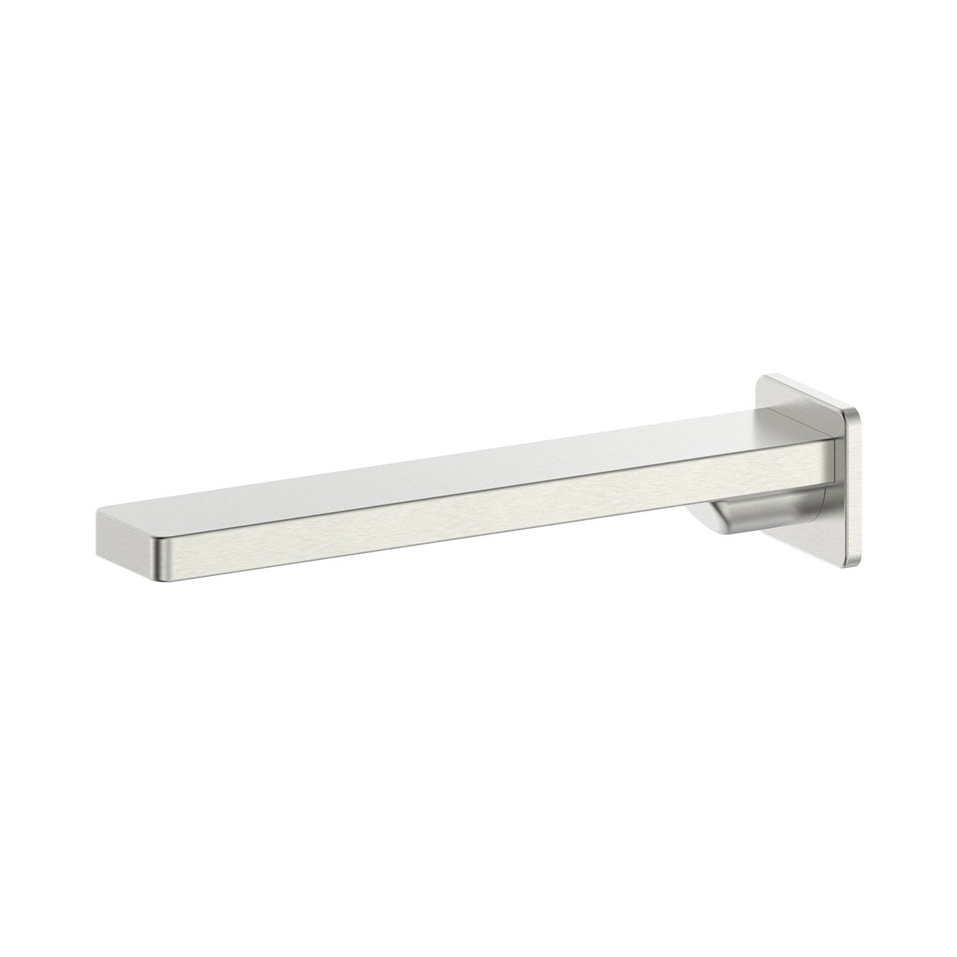 Raymor Edge II wall-mounted bath or basin spout in brushed nickel, square design, side view