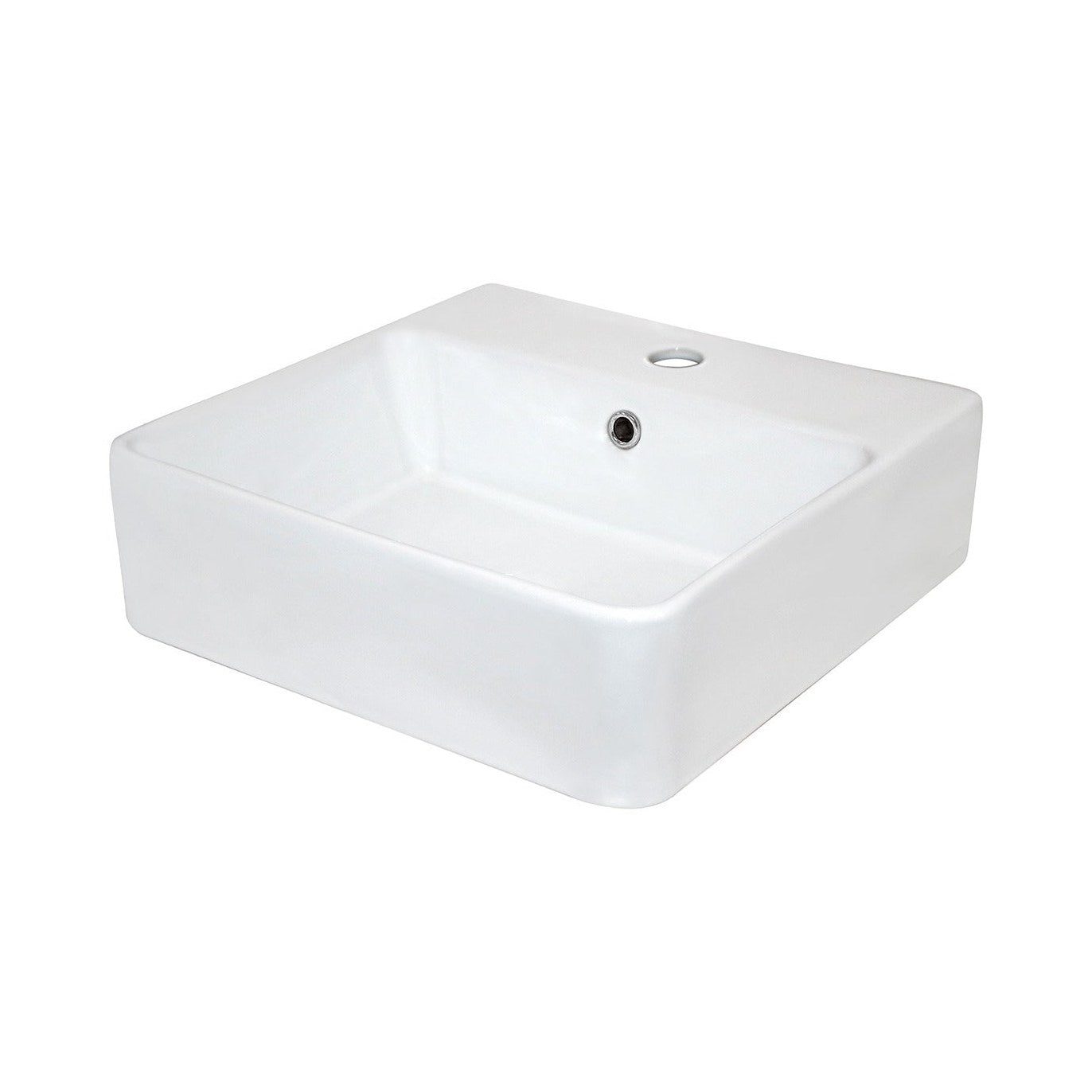 Raymor Edge II white square above-counter basin with overflow and 1 taphole, angled ceramic finish