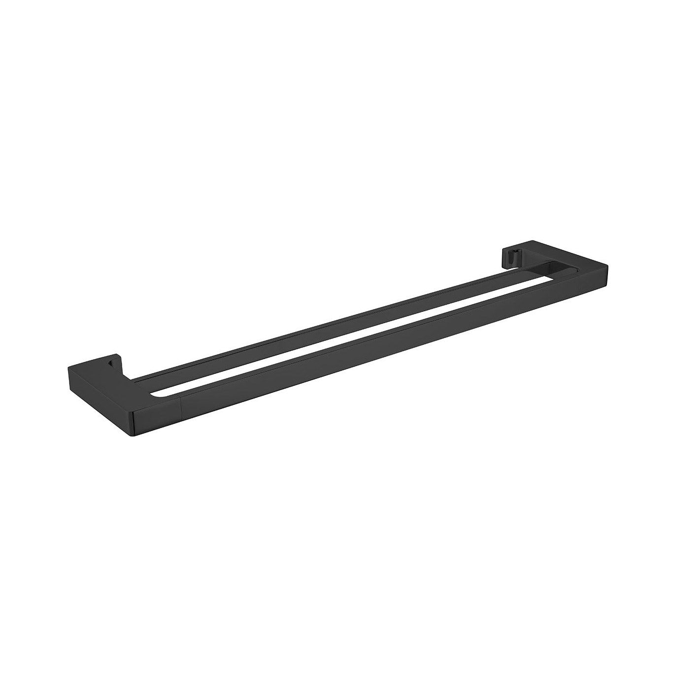 Raymor Edge II double towel rail in black, 635mm, square double-bar bathroom accessory on white background