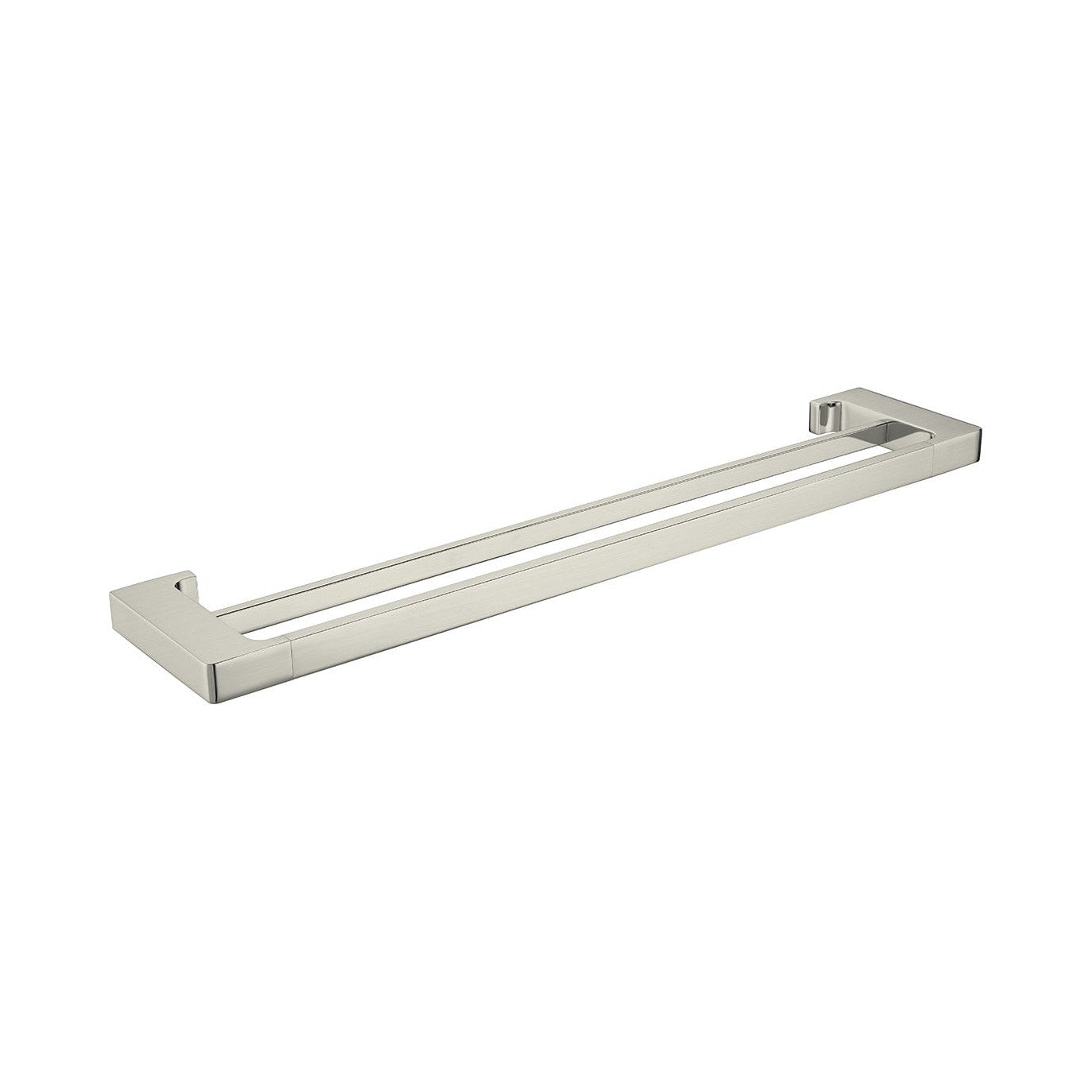 Raymor Edge II double towel rail in brushed nickel, square twin-bar wall-mounted bathroom accessory