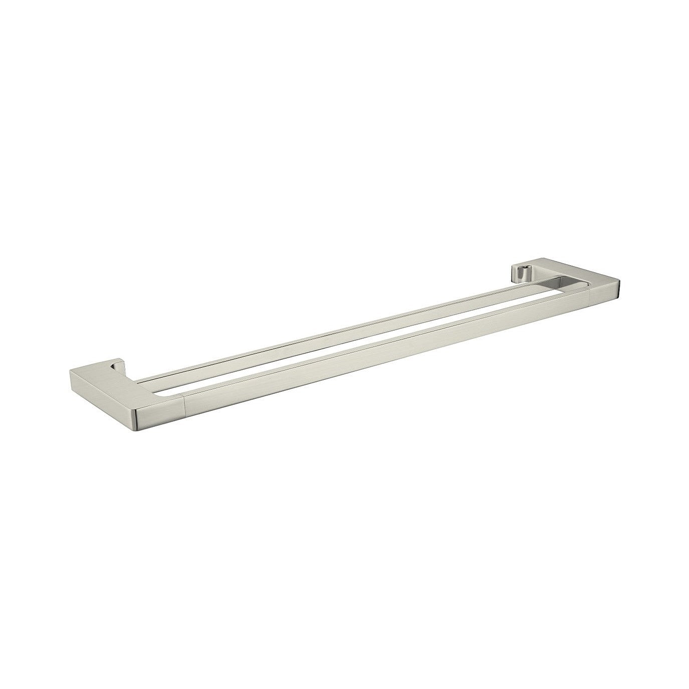 Raymor Edge II double towel rail, 785mm brushed nickel, with square twin bars on a white background