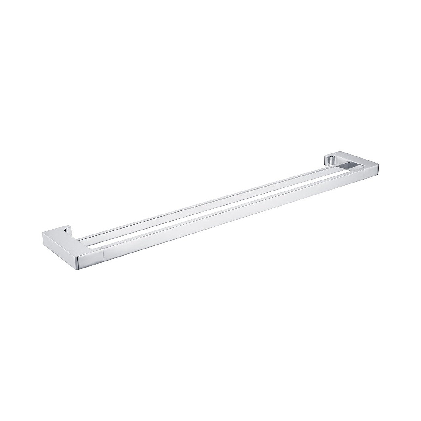 Raymor Edge II double towel rail, chrome finish, twin bars and square ends, wall mounted on white background