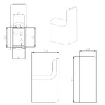 Raymor Edge II chrome robe hook, square wall-mounted bathroom accessory with dimensioned technical drawing
