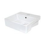 Raymor Edge II white semi recessed rectangular basin with 1 taphole and overflow, angled front view