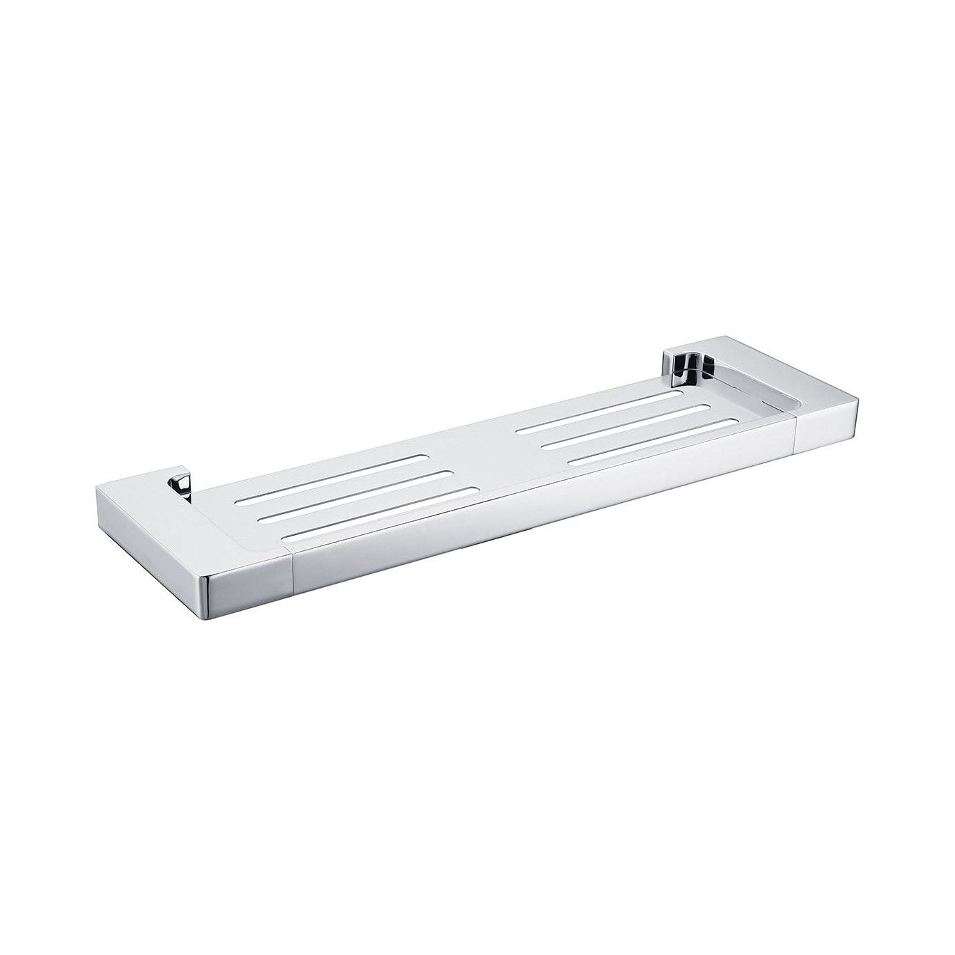 Raymor Edge II 426mm chrome bathroom shelf, slim rectangular wall-mounted brass shelf with slotted base
