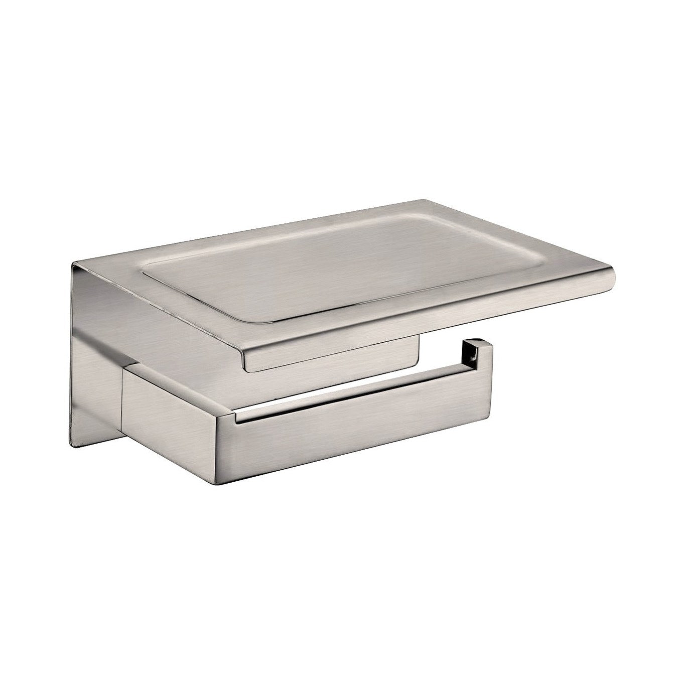 Raymor Edge II brushed nickel toilet roll holder with shelf, wall mounted stainless steel accessory