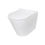 Raymor Edge II wall-faced rimless toilet pan with slim white seat, front view