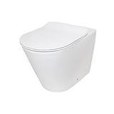 Raymor Edge II wall-faced rimless toilet pan with slim white seat, front view