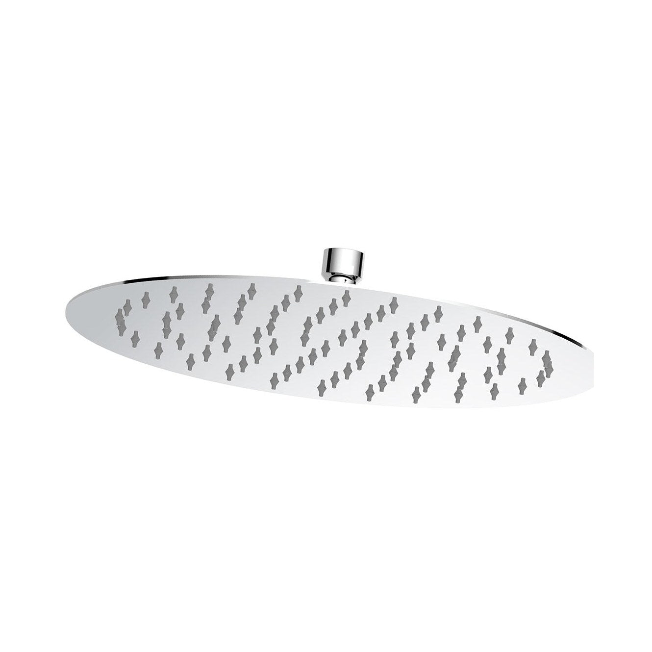 Raymor Lavas 300mm stainless steel round shower rose with single spray and ball joint, shown front-on on white background