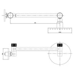 Technical drawing of Raymor Malaney round wall shower, showing 250mm arm and 120mm chrome shower head dimensions