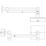 Raymor Malaney square wall shower technical drawing in chrome, showing 120 x 120mm rose and 250mm arm dimensions