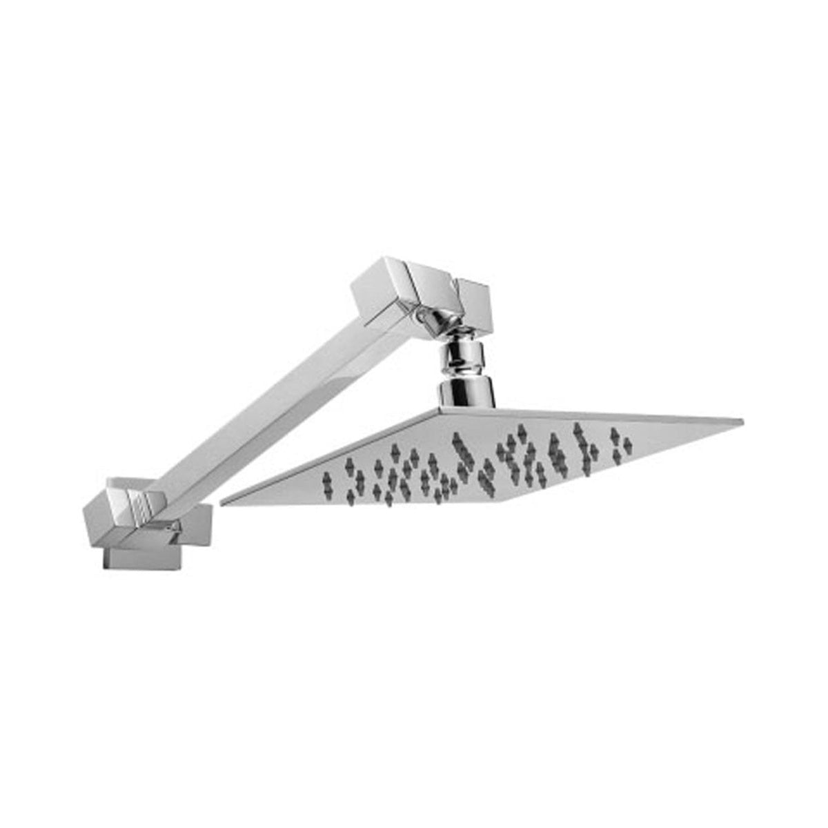 Raymor Malaney square wall shower head in chrome, fixed wall-mounted shower rose with angled arm