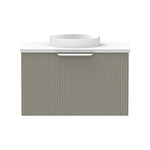 Raymor Mosman Mini wall hung vanity with white basin, fluted green door and white top, front view