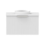 Raymor Mosman Mini wall hung vanity with basin, white fluted 1-door cabinet and oval gloss basin