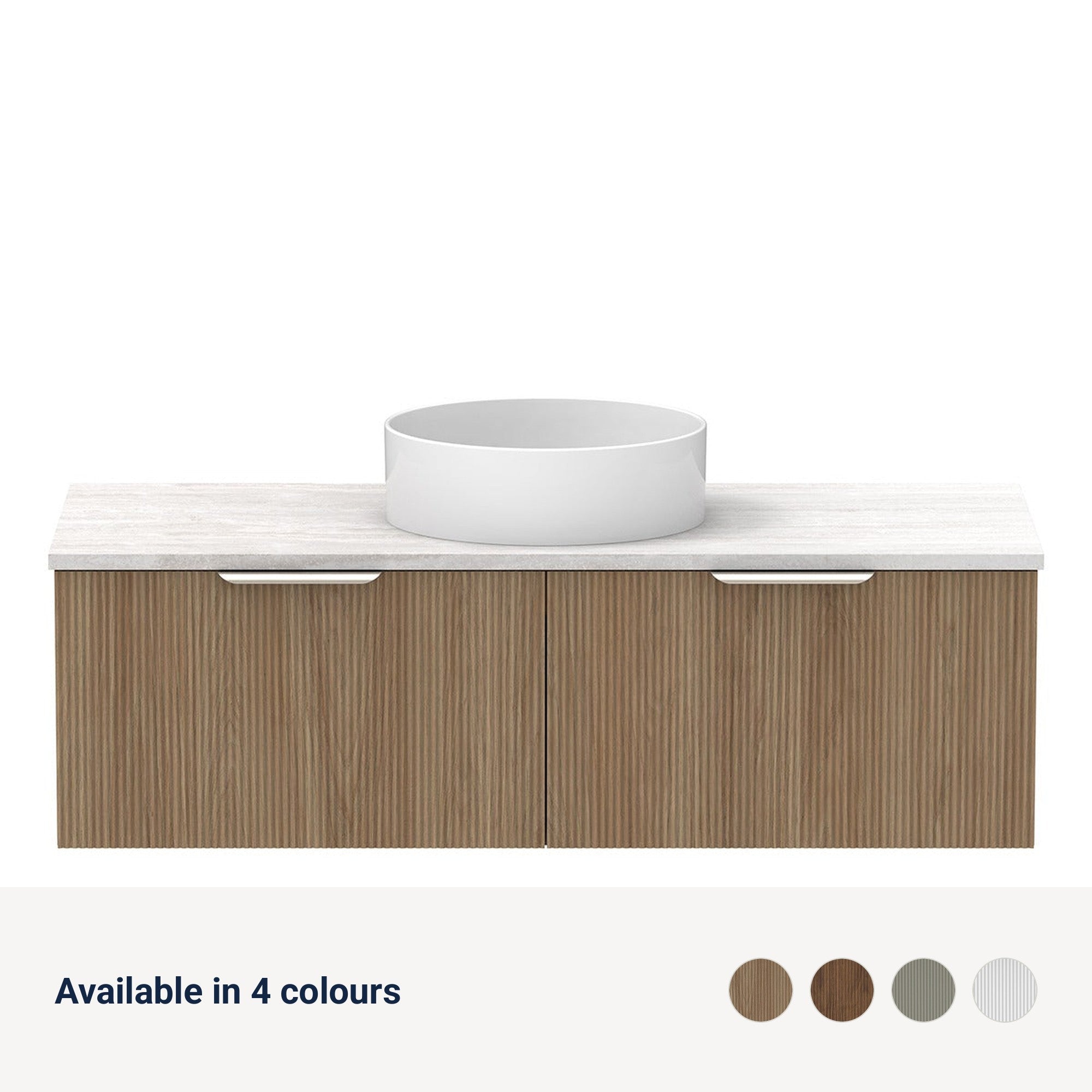 Raymor Mosman Vanity with Centre Basin 1200mm 2 Drawer, available in 4 colours