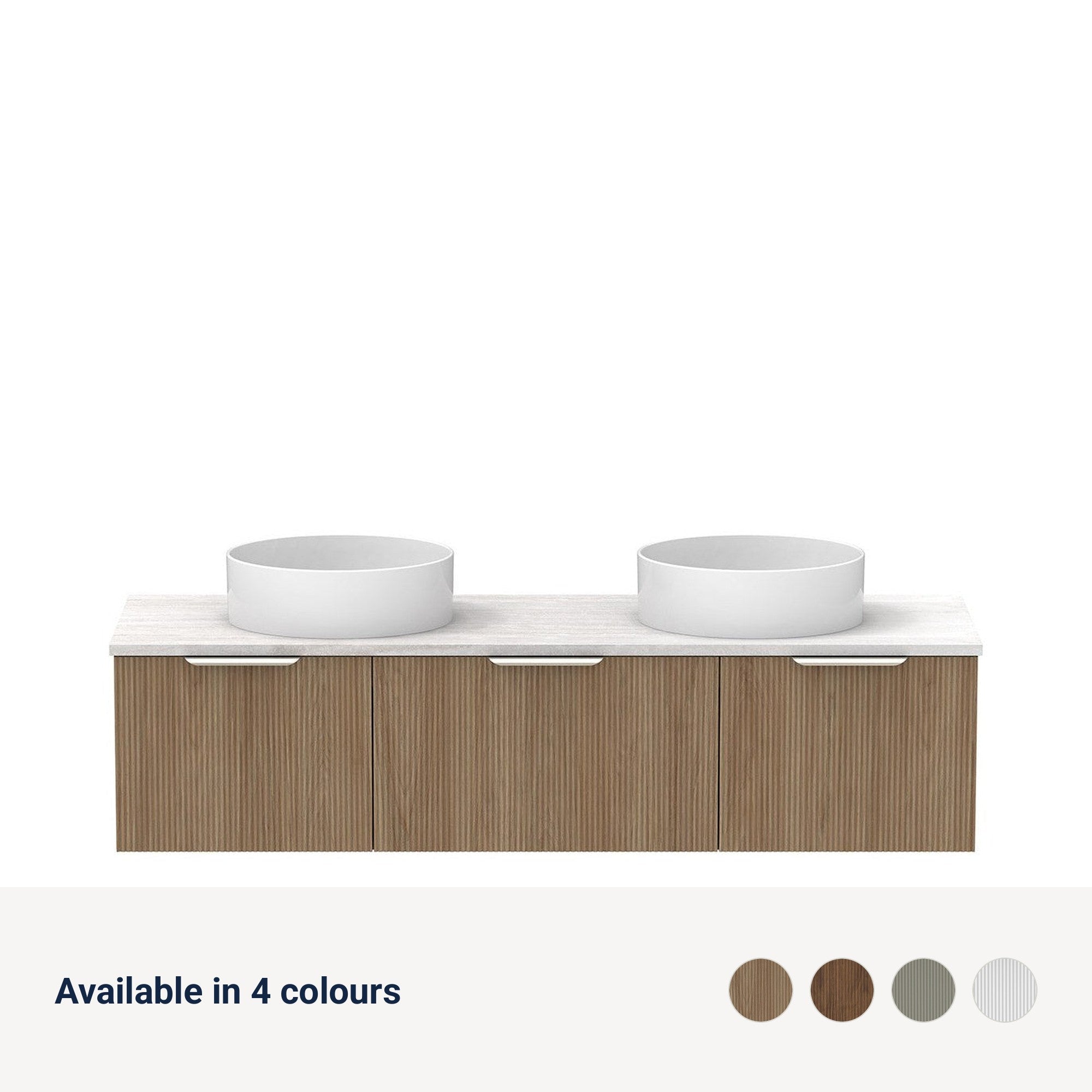 Raymor Mosman Vanity with Double Basin 1500mm 3 Drawer, available in 4 colours