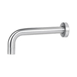 Raymor Projix brushed nickel wall spout, 200mm fixed basin or bath tap with round backplate and curved outlet