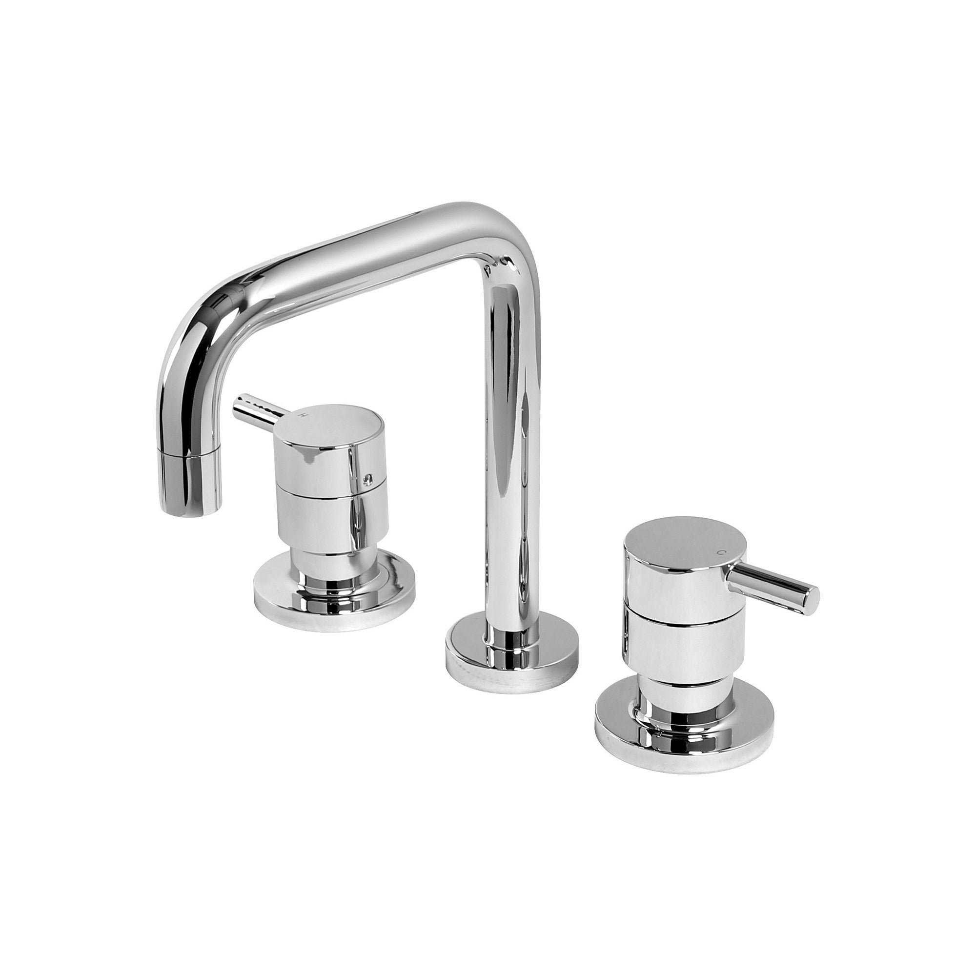 Raymor Projix chrome 3 piece basin tap set with square gooseneck spout and pin lever handles