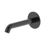 Raymor Projix curved wall-mounted basin spout 180mm in black, fixed round spout on circular backplate
