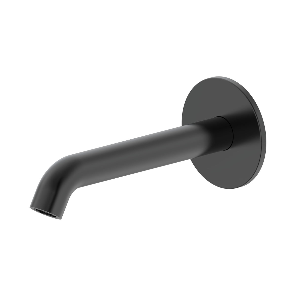 Raymor Projix curved wall-mounted basin spout 180mm in black, fixed round spout on circular backplate