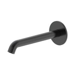 Raymor Projix curved wall spout 220mm in black, fixed round basin or bath spout on white background