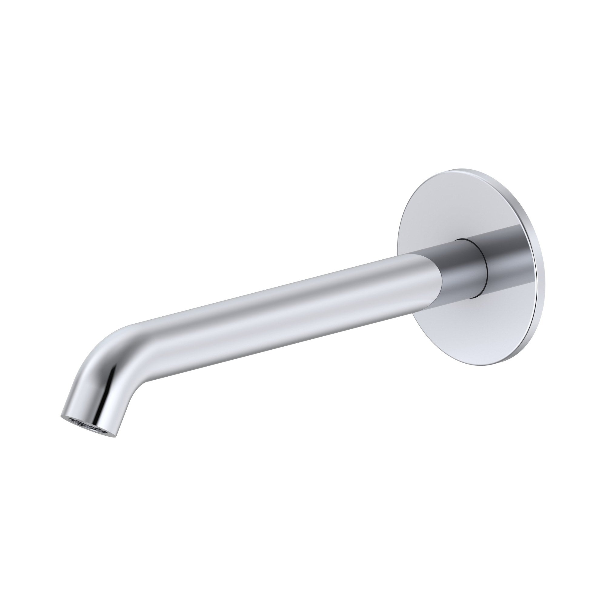 Raymor Projix curved wall-mounted basin or bath spout in chrome, 220mm reach, shown on white background
