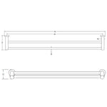 Raymor Projix double towel rail technical drawing in black, showing 930mm length and 135mm projection
