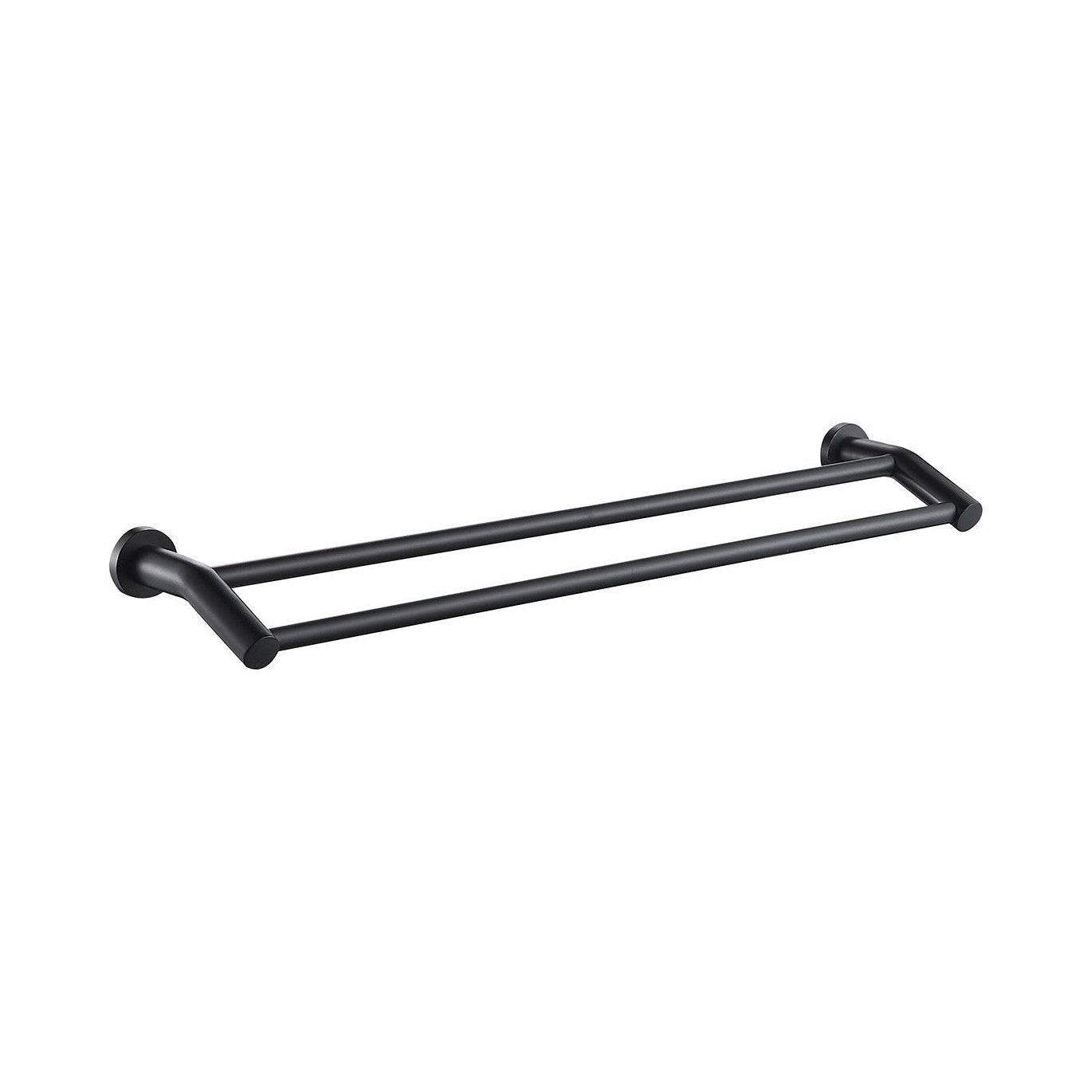 Raymor Projix double towel rail in black, wall-mounted with two bars and round fixing plates