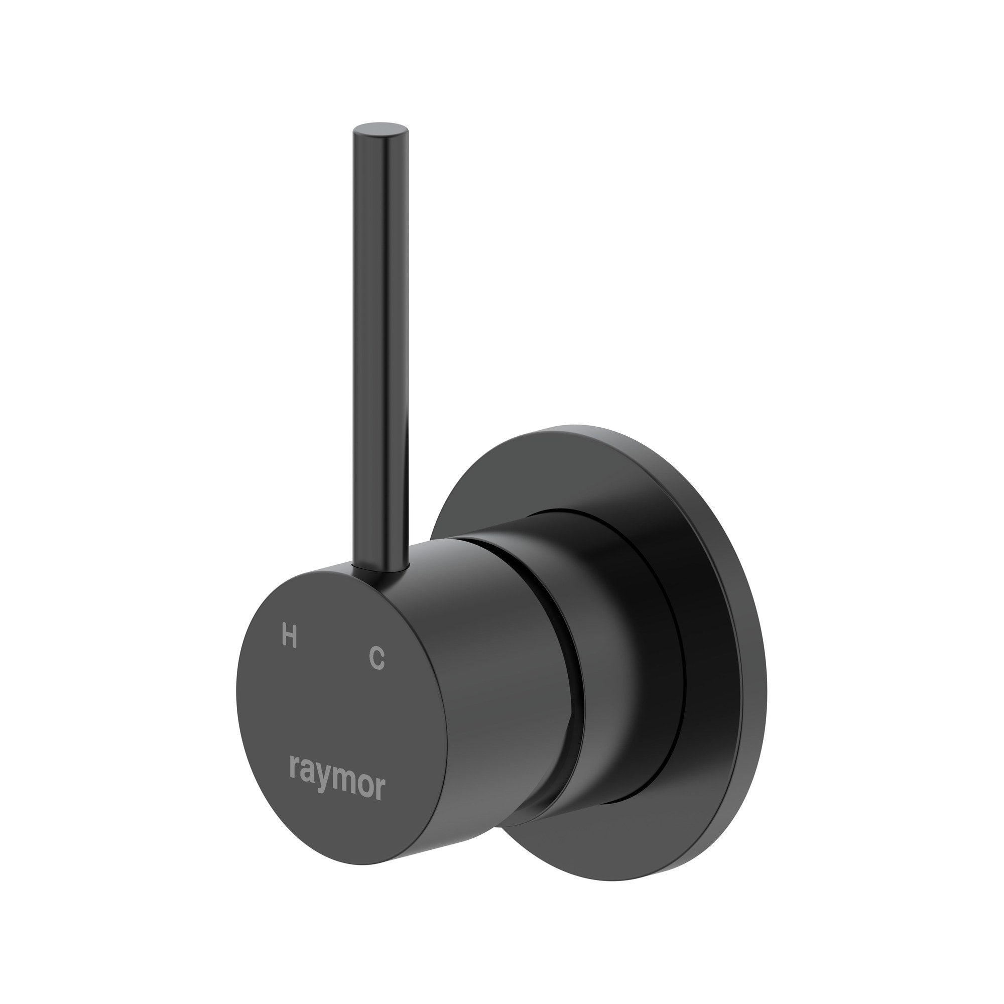 Raymor Projix Flip wall mixer in matte black, single-lever bathroom tap with round wall plate and pin handle