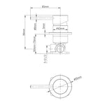 Raymor Projix Flip wall mixer technical drawing in chrome, showing side and front views with dimensions