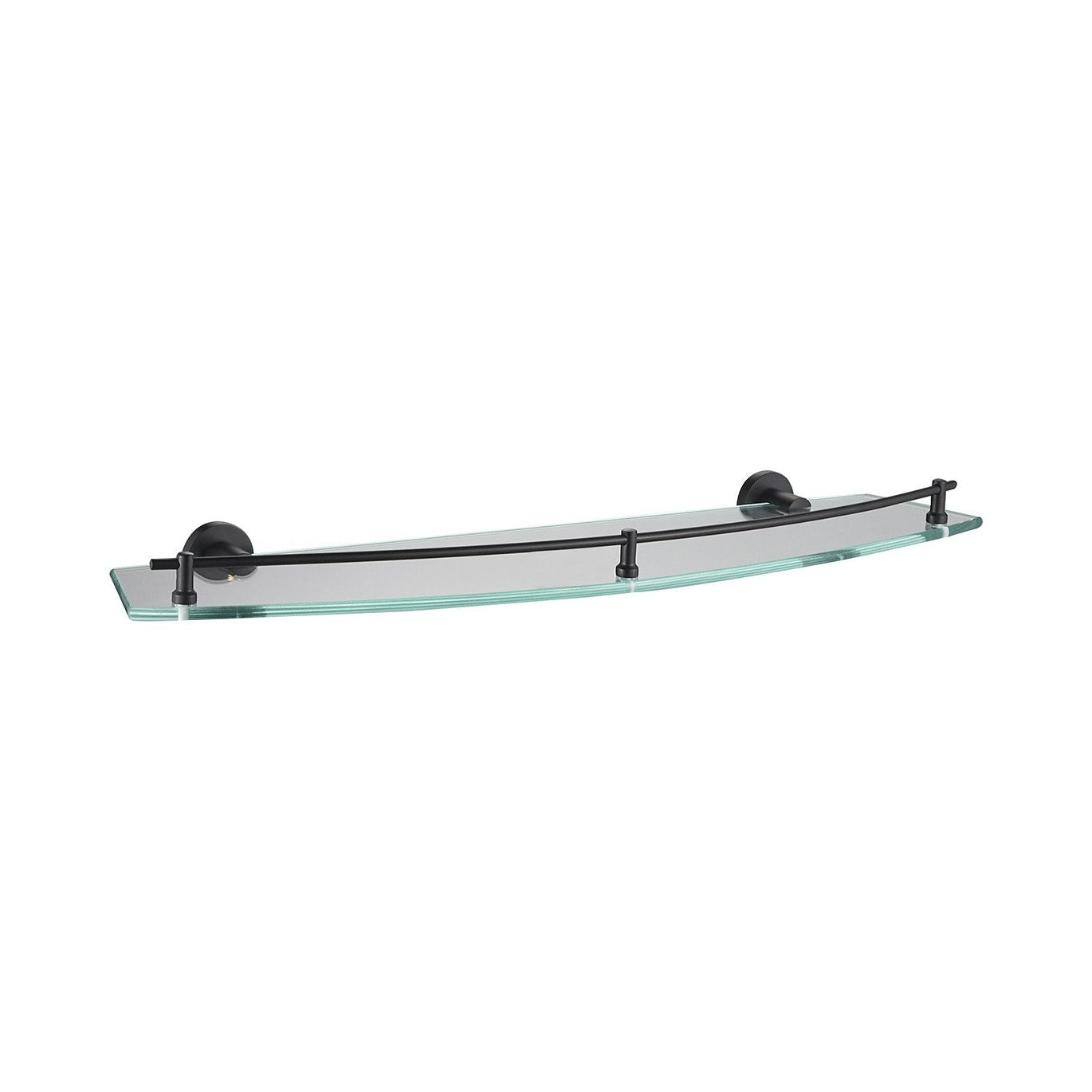 Raymor Projix black glass bathroom shelf with wall brackets, 610mm, curved front edge