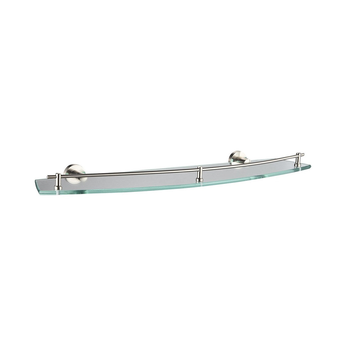 Raymor Projix glass bathroom shelf with brushed nickel brackets and clear tempered glass, 610mm wall-mounted rack