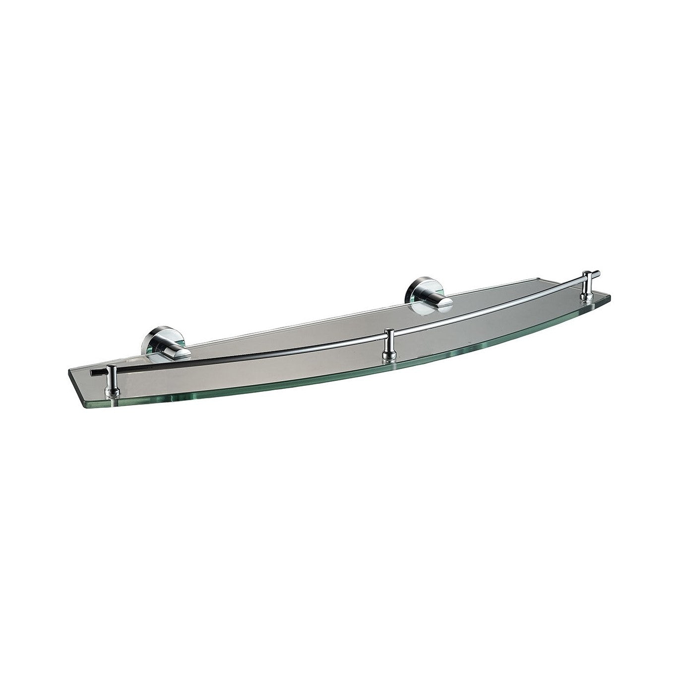 Raymor Projix 610mm glass bathroom shelf with chrome brackets, wall mounted, curved front edge