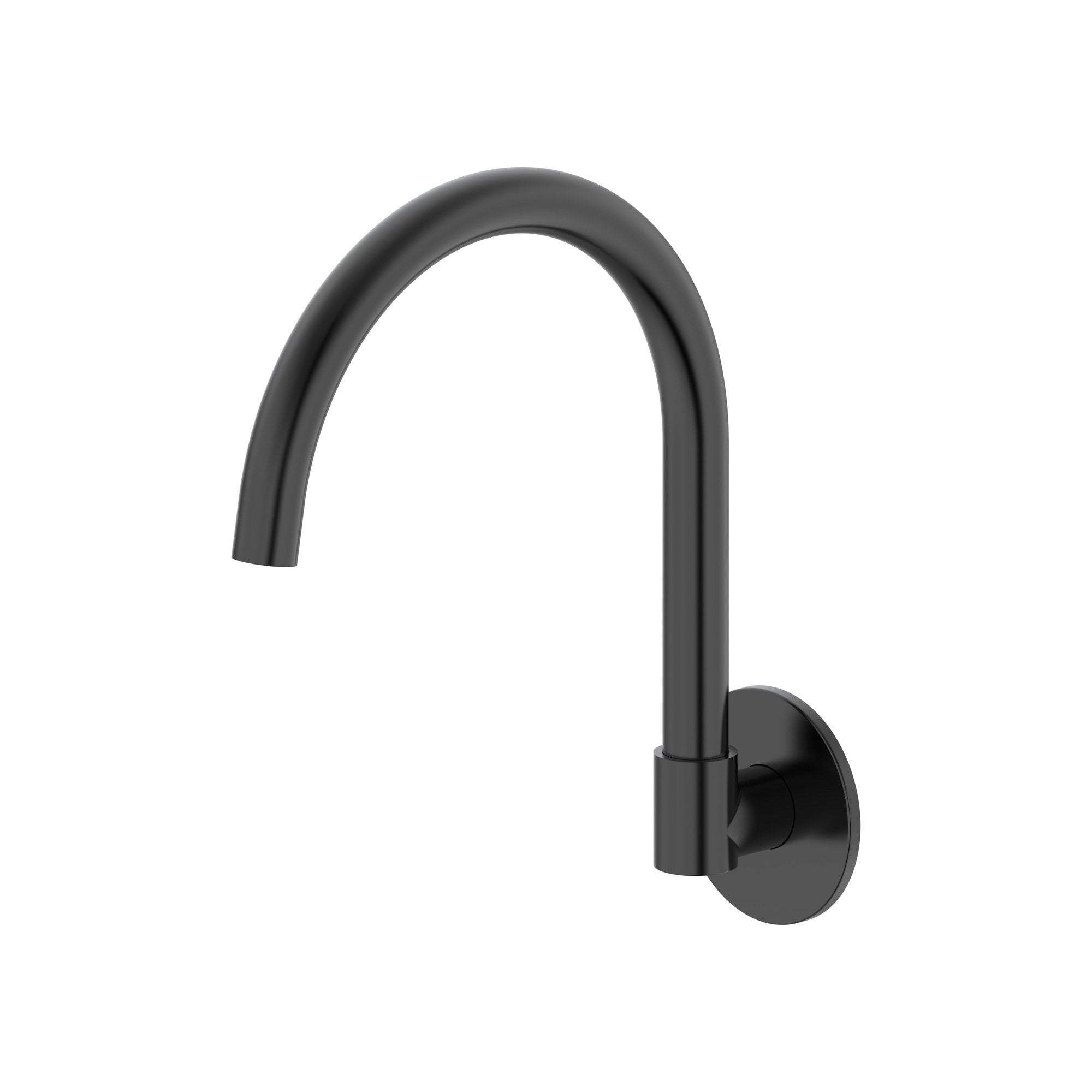 Raymor Projix black gooseneck swivel basin or bath spout, wall mounted with round backplate