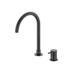 Raymor black gooseneck swivel hob mixer set with pin lever handle, shown on white background