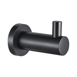 Raymor Projix black robe hook, wall-mounted cylindrical bathroom accessory on white background