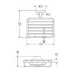 Technical drawing of Raymor Projix chrome soap basket with dimensions and wall-mount details