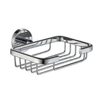 Raymor Projix chrome soap basket, wall-mounted square metal bathroom accessory with wire drain basket