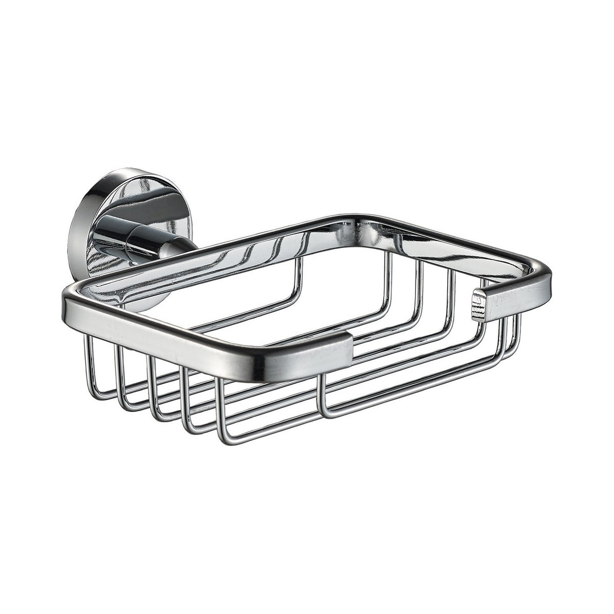 Raymor Projix chrome soap basket, wall-mounted square metal bathroom accessory with wire drain basket